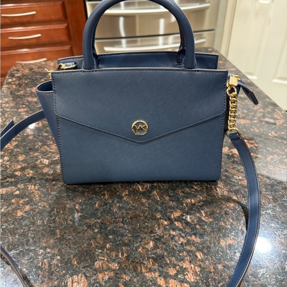 Michael Kors Dark Blue Handbag with Gold Details - Picture 1 of 6